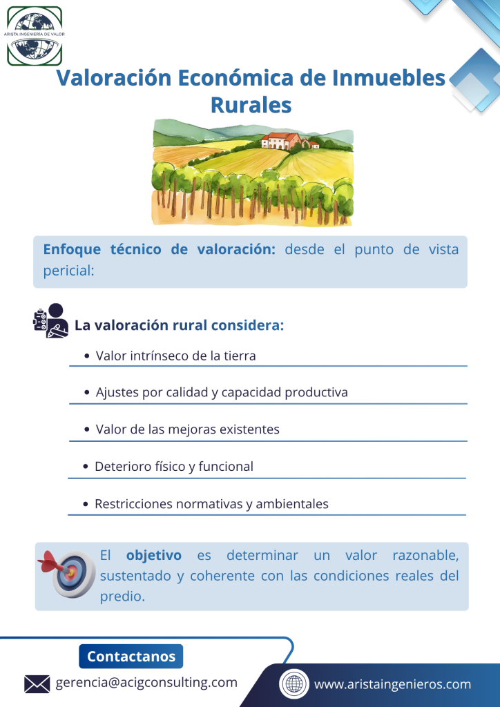 El avaluó de inmuebles rurales debe responder a criterios técnicos objetivos, especialmente cuando se realiza en contextos no comerciales.